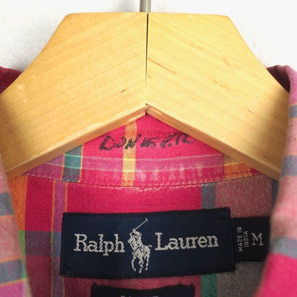 Polo Ralph Lauren Indian Madras Short Sleeve Shirt Mens M Pink Green Plaid Blake - Picture 8 of 9